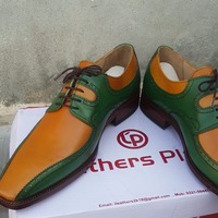 Crafted Leather Men's Elegant and Classic Brown Green Leather Lace up Oxford Dress Shoes - Thumbnail 3