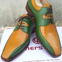 Crafted Leather Men's Elegant and Classic Brown Green Leather Lace up Oxford Dress Shoes - Thumbnail 1