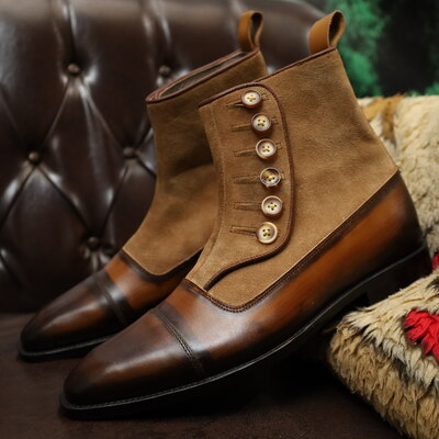 Crafted leather classic dress shoes brown patina and brown ankle high button boot - Thumbnail 5