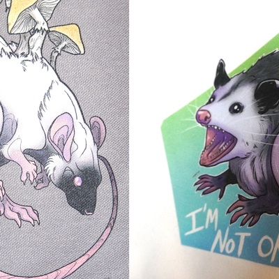 Rodent tote bags (opossum or rat with shrooms, sold separately)