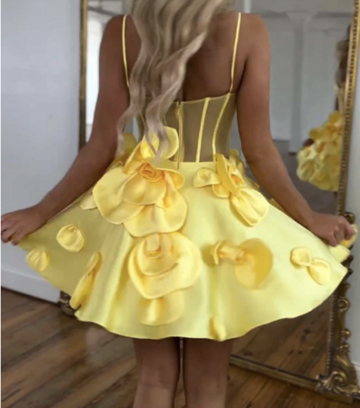 Yellow Short Homecoming Dresses with 3D Flowers