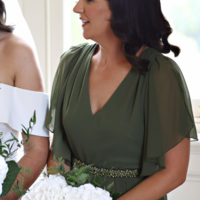 V Neck Bridesmaid Dresses Cap Sleeves Sage Green - Thumbnail 1