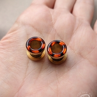 Tortoiseshell Tunnels - Orange Brown Black Mosaic Gauges for Stretched Ears - Thumbnail 7