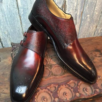 Classic Men's Handmade Burgundy Black Shoes, Genuine Leather Double Monk Strap Shoes - Thumbnail 1