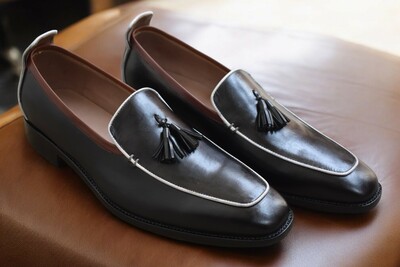 Handmade Black Tassels Design Loafers Slips On Moccasin Shoes 