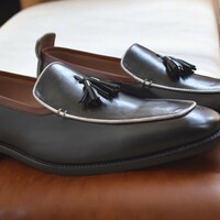 Handmade Black Tassels Design Loafers Slips On Moccasin Shoes  - Thumbnail 6