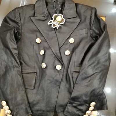 Crafted leather men's genuine lambskin leather blazer jacket button black slim fit coat motorcycle