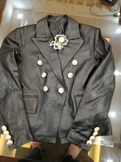 Crafted Leather Men's Genuine Lambskin Leather Blazer Jacket Button Black Slim fit Coat Motorcycle