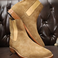 Crafted Leather Bespoke Men Shoes Classic Suede Leather Chelsea Dress Boot - Thumbnail 1