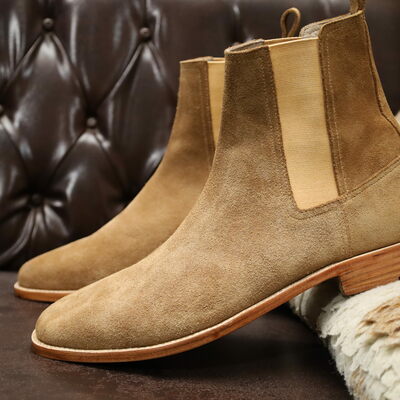 Crafted leather bespoke men shoes classic suede leather chelsea dress boot - Thumbnail 3