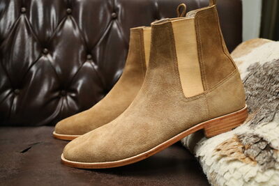 Crafted Leather Bespoke Men Shoes Classic Suede Leather Chelsea Dress Boot