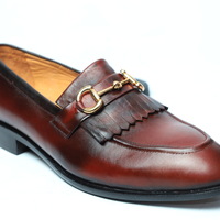 Crafted Leather Classic Brown Leather Fringes Loafers Dress Shoes  - Thumbnail 1