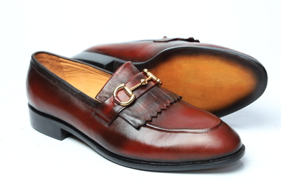 Crafted Leather Classic Brown Leather Fringes Loafers Dress Shoes 