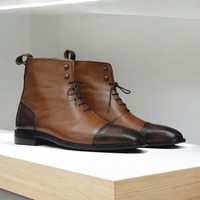 Handmade Cap Toe Ankle High Genuine Cowhide Leather Boot For Men's - Thumbnail 1