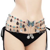 Boho Rhinestone Layered Metal Rhinestone Waist Chain Fringe Coin Belly Dance Body Jewelry - Thumbnail 2
