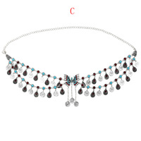 Boho Rhinestone Layered Metal Rhinestone Waist Chain Fringe Coin Belly Dance Body Jewelry - Thumbnail 3