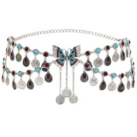 Boho Rhinestone Layered Metal Rhinestone Waist Chain Fringe Coin Belly Dance Body Jewelry - Thumbnail 6