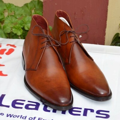 Crafted leather classic bespoke dress shoes brown leather chukka boot 