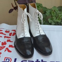 Crafted Leather Classic Dress Shoes Black White Crocodile/Alligator Ankle High Lace up Boot  - Thumbnail 1