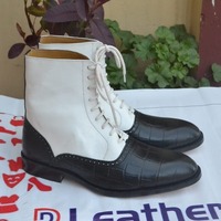 Crafted Leather Classic Dress Shoes Black White Crocodile/Alligator Ankle High Lace up Boot  - Thumbnail 3