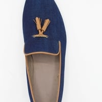 Crafted Leather Classic Men Blue Leather Tassel Loafers Dress Shoes  - Thumbnail 2