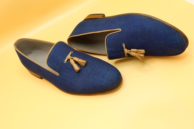 Crafted Leather Classic Men Blue Leather Tassel Loafers Dress Shoes 