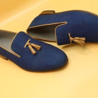 Crafted Leather Classic Men Blue Leather Tassel Loafers Dress Shoes  - Thumbnail 3
