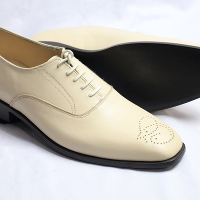 Crafted leather classic men cream color leather oxford dress shoes - Thumbnail 4