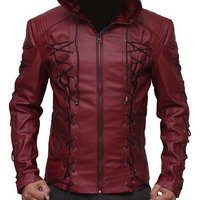 Roy Harper Maroon Arrow Jacket, Men Leather Jacket, Celebrity Jackets for Men 20 - Thumbnail 1