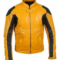 Handmade Men Yellow Biker Motorcycle Leather Jacket with Perforations XS to 6XL - Thumbnail 1