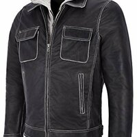 Men’s Real Leather Jacket Rub Off Buffalo Skipper Biker Biker Style Slim Fit 201 - Thumbnail 4