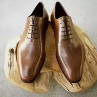 New Handmade Men's Tan Leather Oxford Whole Cut Lace Up Dress Formal Shoes - Thumbnail 4