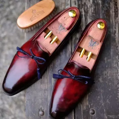 Men's handmade burgundy loafer cowhide leather moccasins dress formal shoes