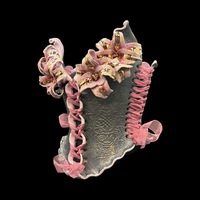 Golden Lily wearable ceramic corset by: Nicole Moan on Display at 50 Penn Place Art Gallery with display stand  - Thumbnail 1