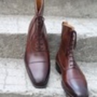 Leather Handmade Brown Ankle High Dress Lace up Boot - Thumbnail 1