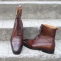 Leather Handmade Brown Ankle High Dress Lace up Boot - Thumbnail 2