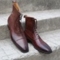 Leather Handmade Brown Ankle High Dress Lace up Boot - Thumbnail 5