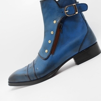 Crafted Leather Classic Dress Shoes Blue Leather Buckle Boot with Zipper and Button - Thumbnail 1
