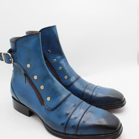Crafted Leather Classic Dress Shoes Blue Leather Buckle Boot with Zipper and Button - Thumbnail 2