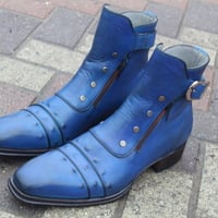 Crafted Leather Classic Dress Shoes Blue Leather Buckle Boot with Zipper and Button - Thumbnail 3