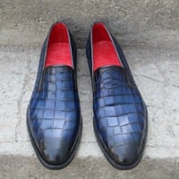 Crafted Leather Classic Blue Loafers Crocodile/Alligator Moccasin Dress Shoes - Thumbnail 1