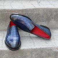 Crafted Leather Classic Blue Loafers Crocodile/Alligator Moccasin Dress Shoes - Thumbnail 2