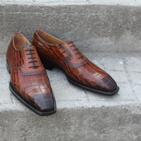 Crafted Leather Classic and Luxury Brown Patina Leather Crocodile/Alligator Dress Shoes - Thumbnail 1