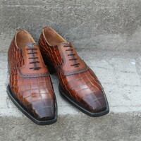 Crafted Leather Classic and Luxury Brown Patina Leather Crocodile/Alligator Dress Shoes - Thumbnail 5