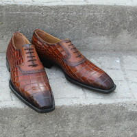 Crafted Leather Classic and Luxury Brown Patina Leather Crocodile/Alligator Dress Shoes - Thumbnail 7
