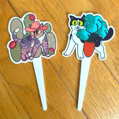 Lil kitty and cowboy plant buddy stakes