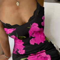 Tight Lace Splicing Sling Printed Dress - Thumbnail 1