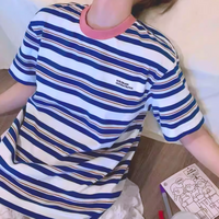 *Free Shipping*PINK COLLAR STRIPED TEE - Thumbnail 1