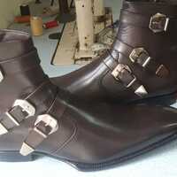 Crafted Leather Classic Dress Shoes Dark Brown Leather Triple Buckle Strap Jodhpur Boot - Thumbnail 1