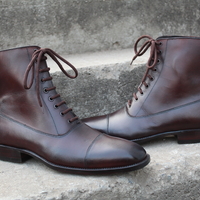 Crafted Leather Classic Dress Shoes Dark Brown Patina Ankle High Lace up Military Boot  - Thumbnail 3